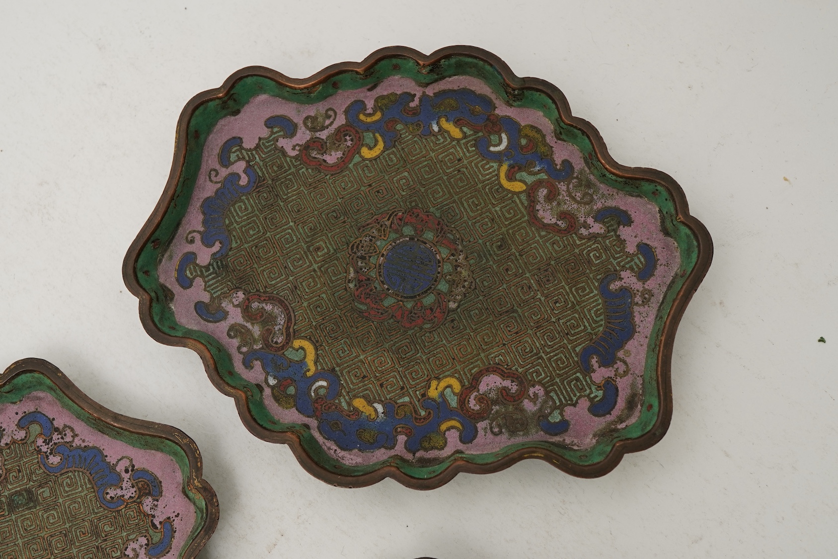 Three Chinese cloisonné enamel stands or trays, 18th century